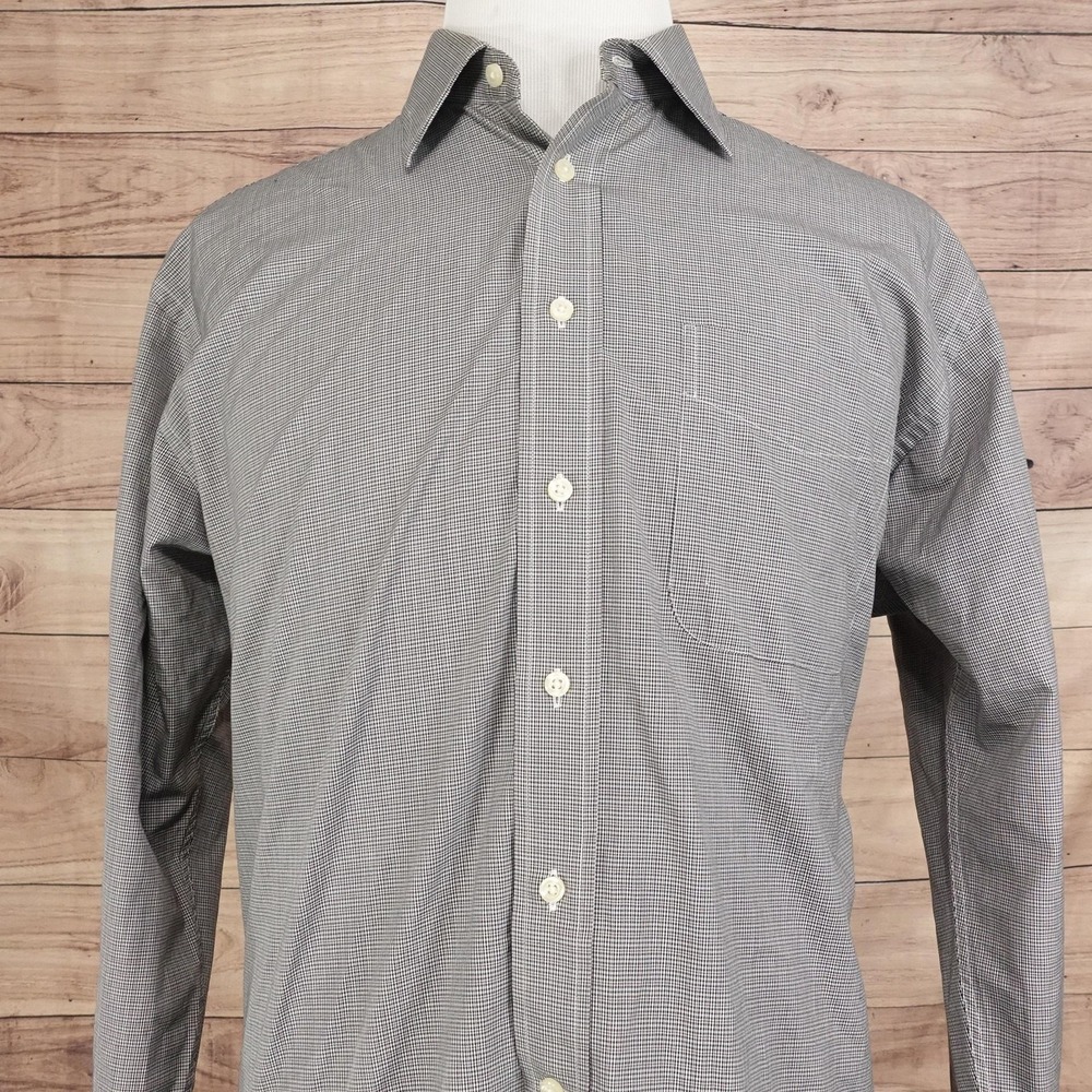 Jos. A. Bank Shirt Mens L Gray Check Long Sleeve Button-Up‎ Wrinkle Free Cotton